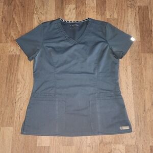 Heartsoul Break on Through Scrub Top Womens Medium Pewter Grey‎ V-Neck 20372A